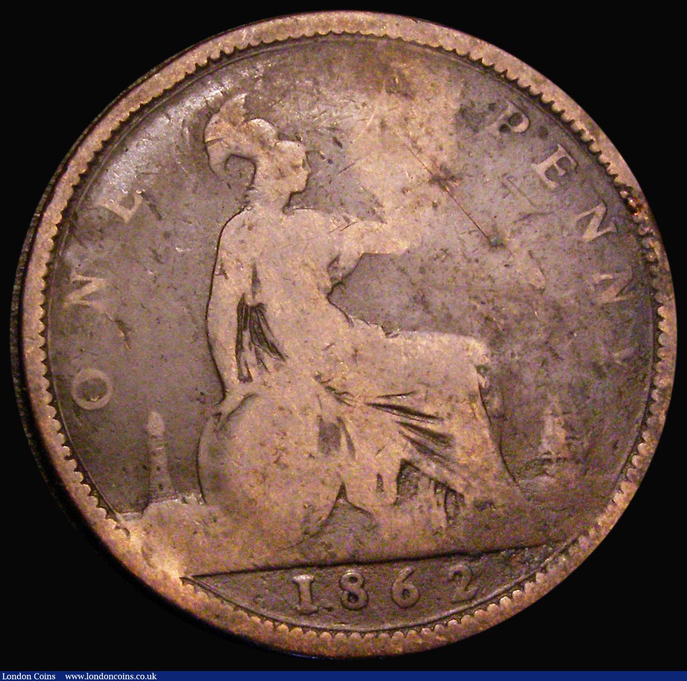 London Coins : A182 : Lot 2861 : Penny 1862 Small Date figures from the Halfpenny die, Freeman 41, dies 6+G Good/Fair, the variety ve...