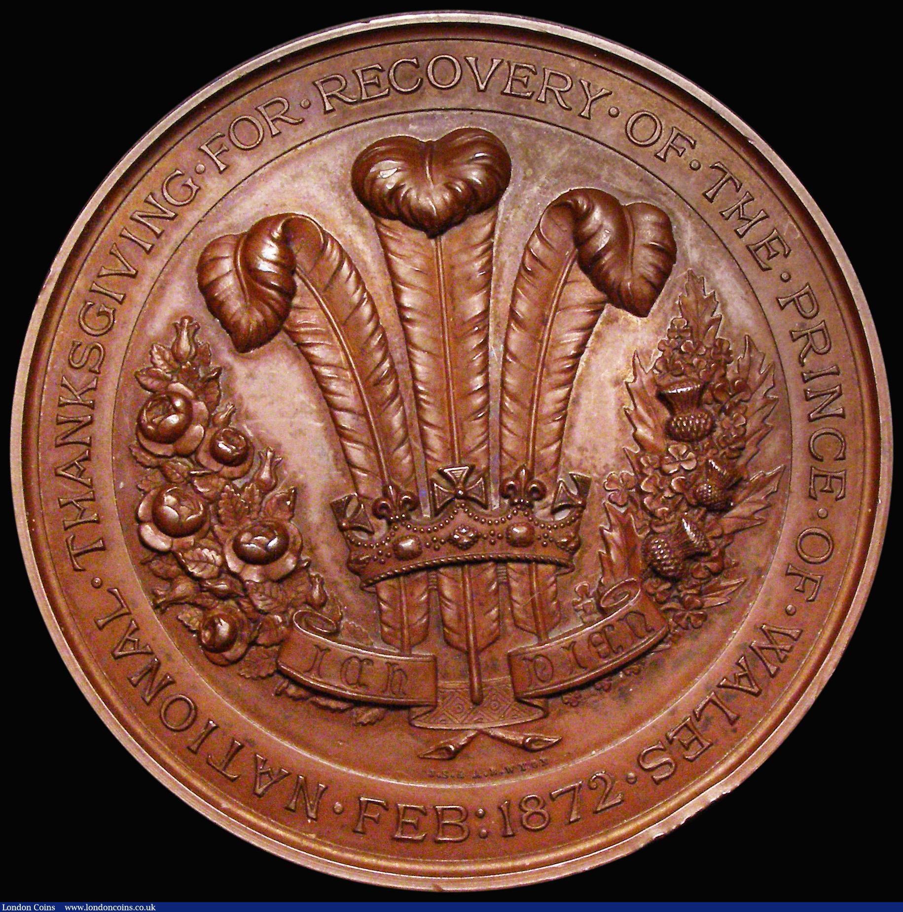 London Coins : A182 : Lot 823 : Prince of Wales, National Thanksgiving 1872. 58mm diameter in bronze by J.S. and A.B. Wyon, Obverse:...