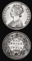 London Coins : A182 : Lot 1178 : India One Rupee (2) 1840 Calcutta Mint, Divided legend, 28 Berries, Large Diamonds, KM#458.2 EF/GEF ...