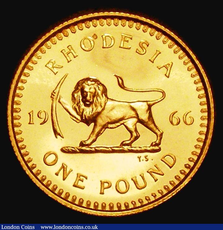 London Coins : A183 : Lot 1105 : Rhodesia One Pound 1966 Gold Proof KM#6 UNC with a scuff on the portrait