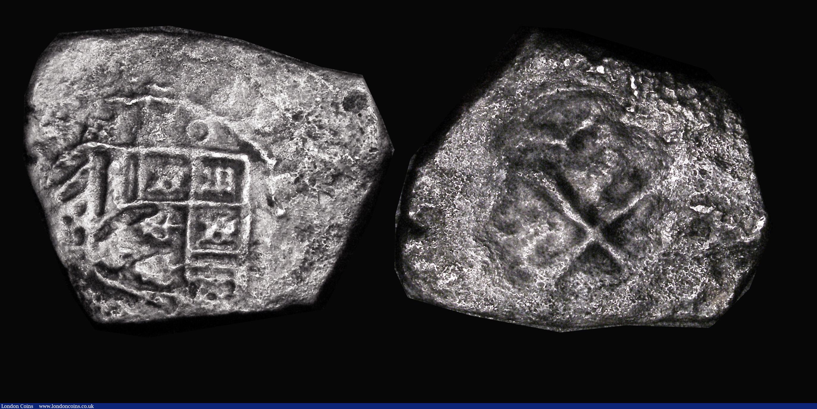 London Coins : A183 : Lot 1166 : Spanish American Cob Coinage (2) 8 Reales (?) assayers initial P or R (unclear) 18.17 grammes, Obver...