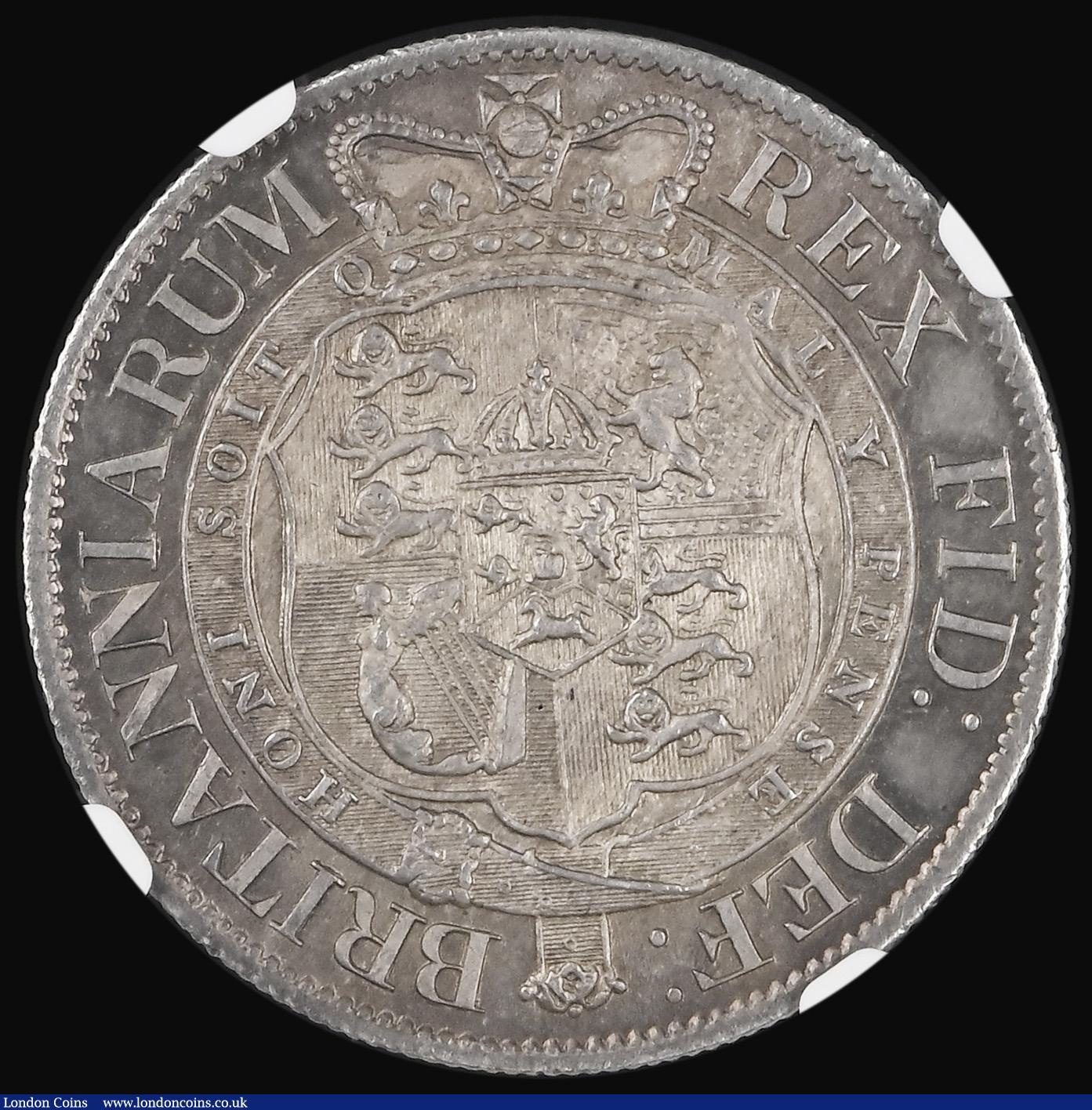 London Coins : A183 : Lot 1902 : Halfcrown 1818 ESC 621, Bull 2099 attractively toned and with a sharp obverse strike, in an NGC hold...