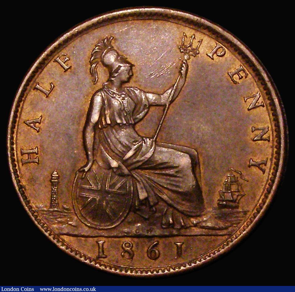 London Coins : A183 : Lot 1965 : Halfpenny 1861 Freeman 269 dies 3+E VF/NVF with a verdigris spot on BRITT, rated R17 by Freeman, our...