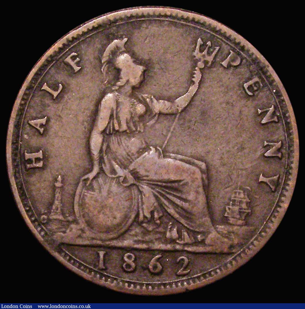 London Coins : A183 : Lot 1968 : Halfpenny 1862 Die Letter C, Freeman 288A, dies 7+F, VG/Near Fine, with some dirt in the legends. Al...