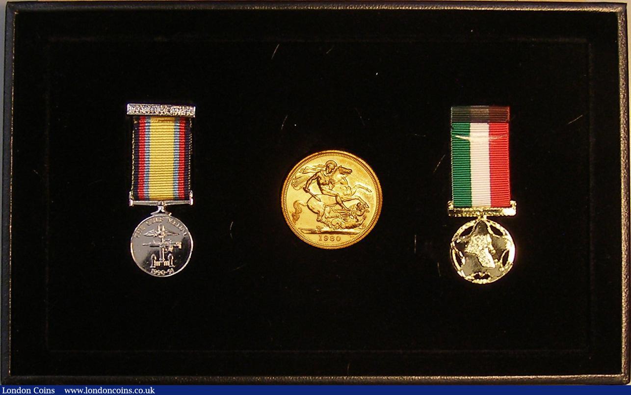 London Coins : A183 : Lot 487 : United Kingdom - Behind Enemy Lines, The Gulf War Collection a 3-piece set comprising Sovereign 1980...