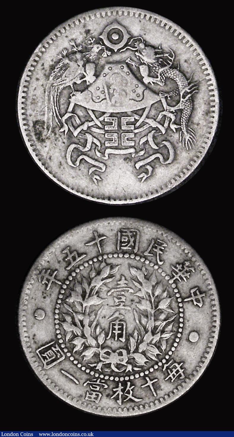 London Coins : A184 : Lot 1134 : China - Republic (2) 20 Cents Year 15 (1926) Unadopted National Emblem Y#335 Good Fine, Ten Cents Ye...