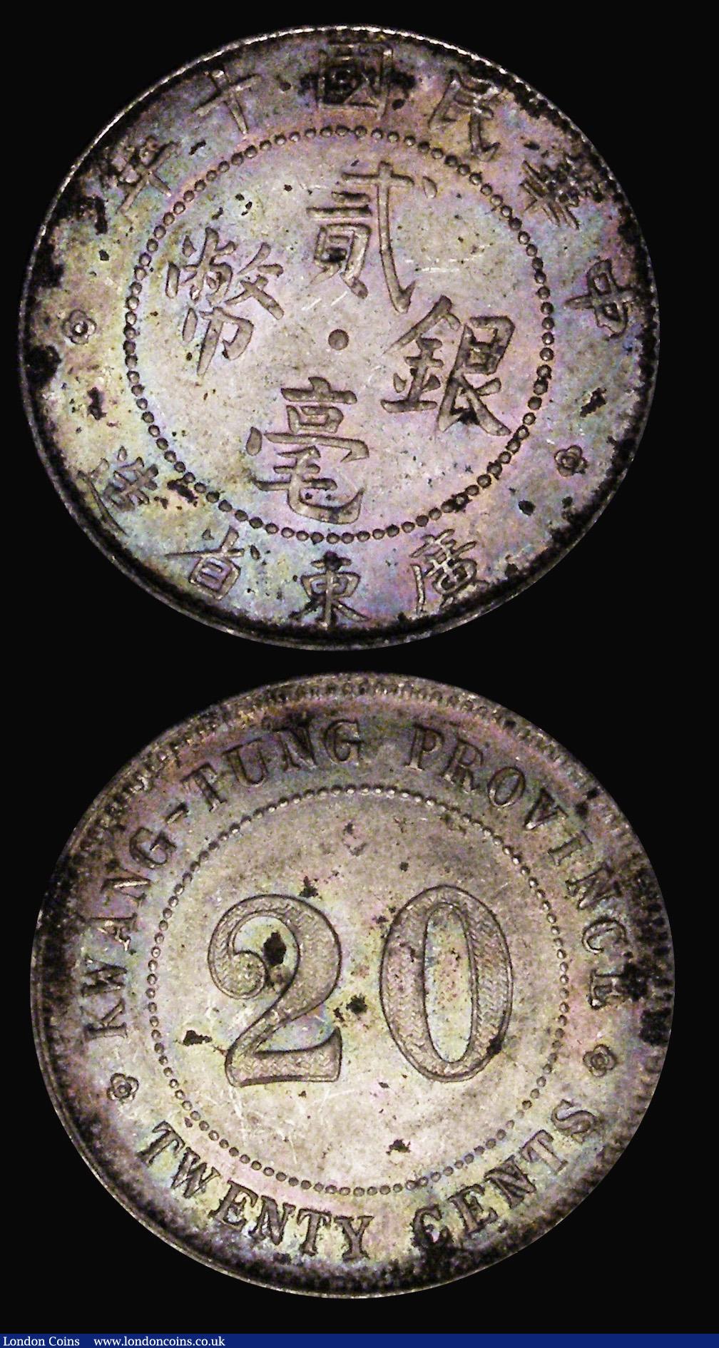 London Coins : A184 : Lot 1139 : China (2) Kwangtung Province 20 Cents Year 10 (1921) Y#423 EF/NEF with some lustre and multicoloured...