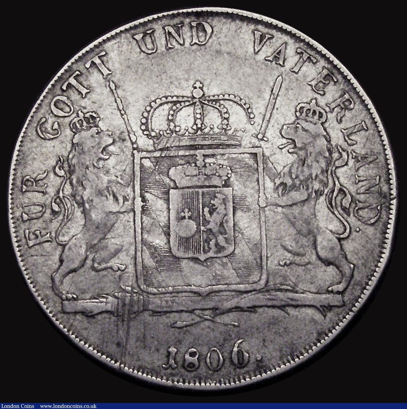 London Coins : A184 : Lot 1185 : German States - Bavaria Thaler 1806 Crowned Lions face towards shield KM#692 approaching Fine with s...