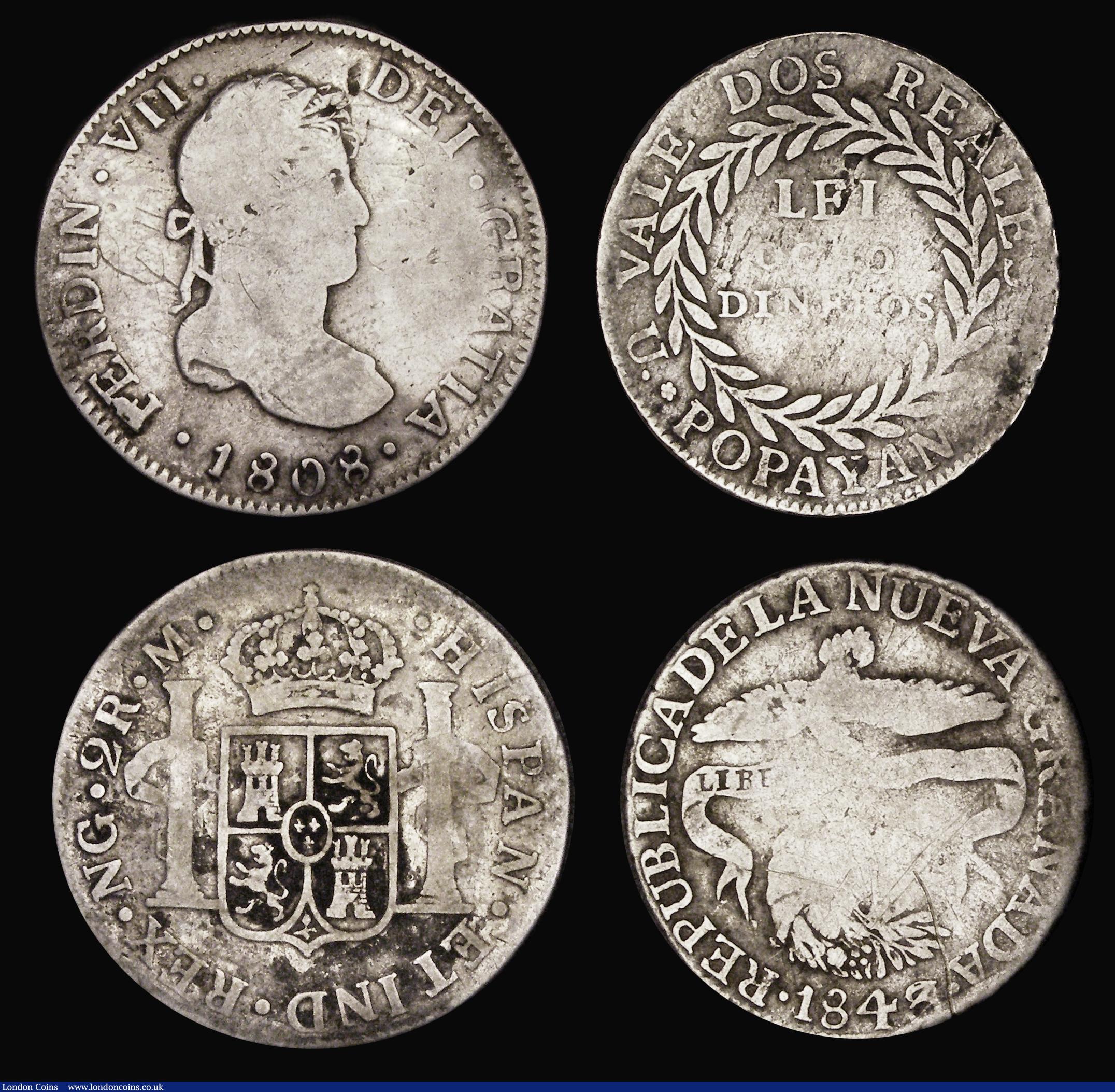 London Coins : A184 : Lot 1198 : Guatemala and Colombia (3) Guatemala Two Reales 1808 NG-M KM#67 VG with some faint graffiti on the o...