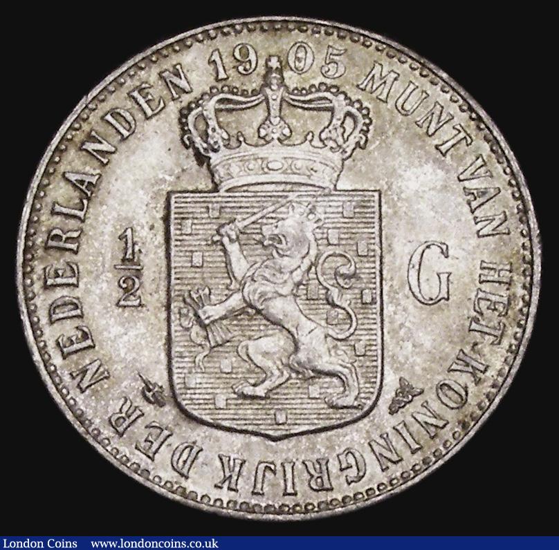 London Coins : A184 : Lot 1256 : Netherlands Half Gulden 1905 KM#121.2 UNC or near so and lustrous with attractive golden tone