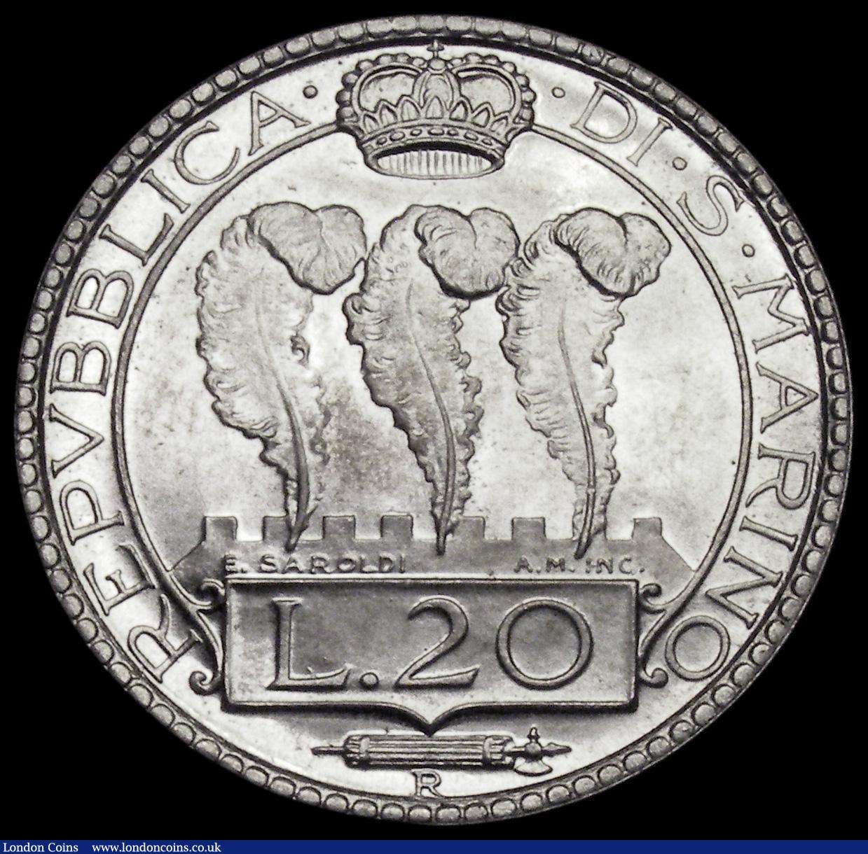 London Coins : A184 : Lot 1285 : San Marino 20 Lire 1938R KM#11a UNC and lustrous, and Rare