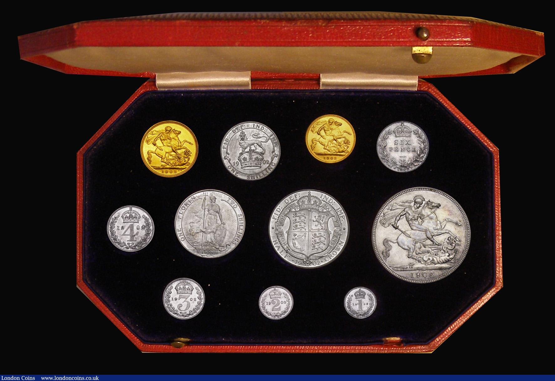 London Coins : A184 : Lot 1479 : Proof Set 1902 the short Matt Proof issue (11 coins) Sovereign to Maundy Penny, nFDC with the odd sm...