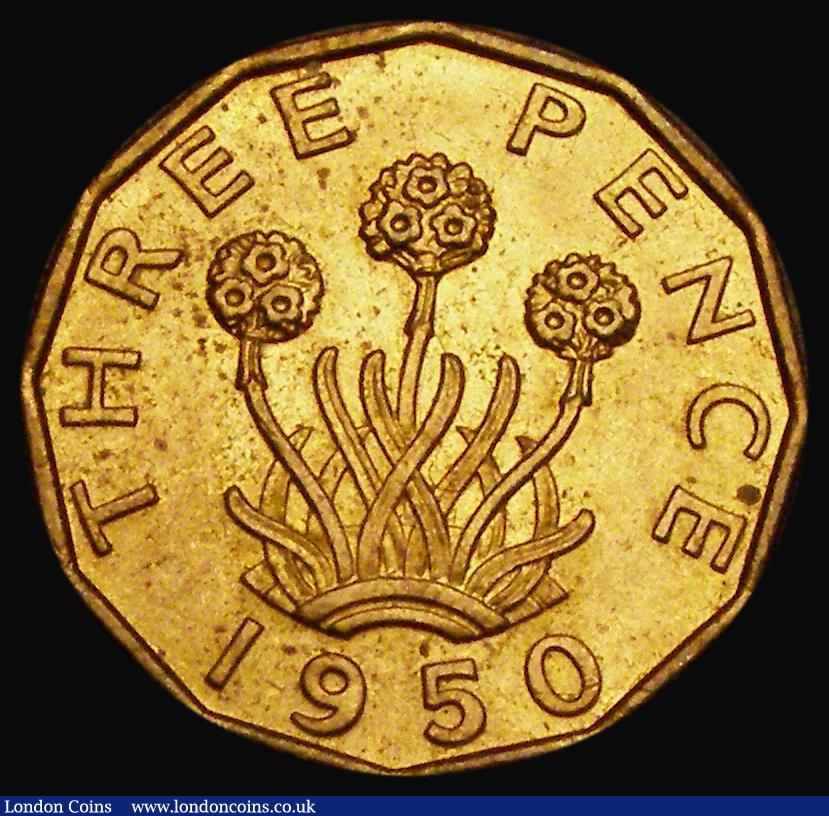 London Coins : A184 : Lot 1493 : Brass Threepence 1950 Peck 2394 A/UNC with good lustre, the reverse with some small tone spots, the ...
