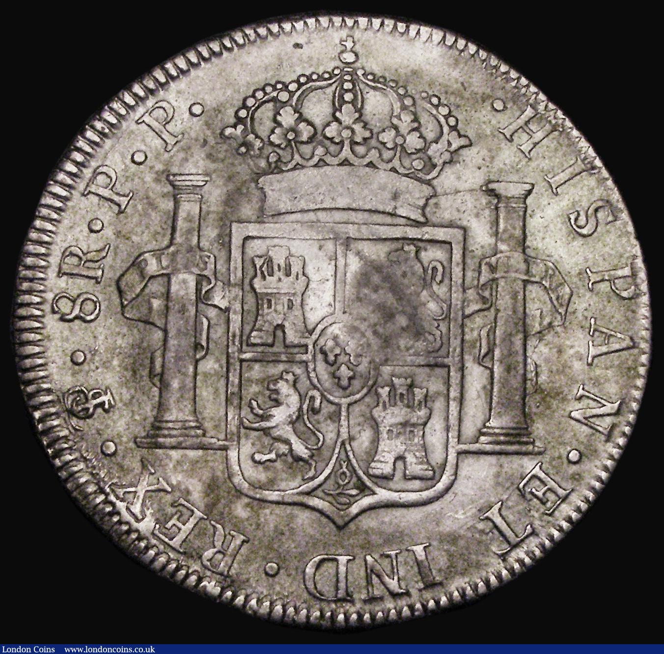 London Coins : A184 : Lot 1578 : Dollar George III Oval Countermark on Bolivia 8 Reales 1795 PTS ESC 131, Bull 1855, Countermark Good...