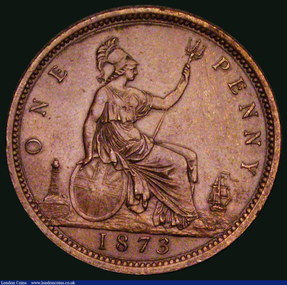 London Coins : A184 : Lot 1824 : Penny 1873 Freeman 64 dies 6+G GVF with a small edge nick and a gentle edge bruise