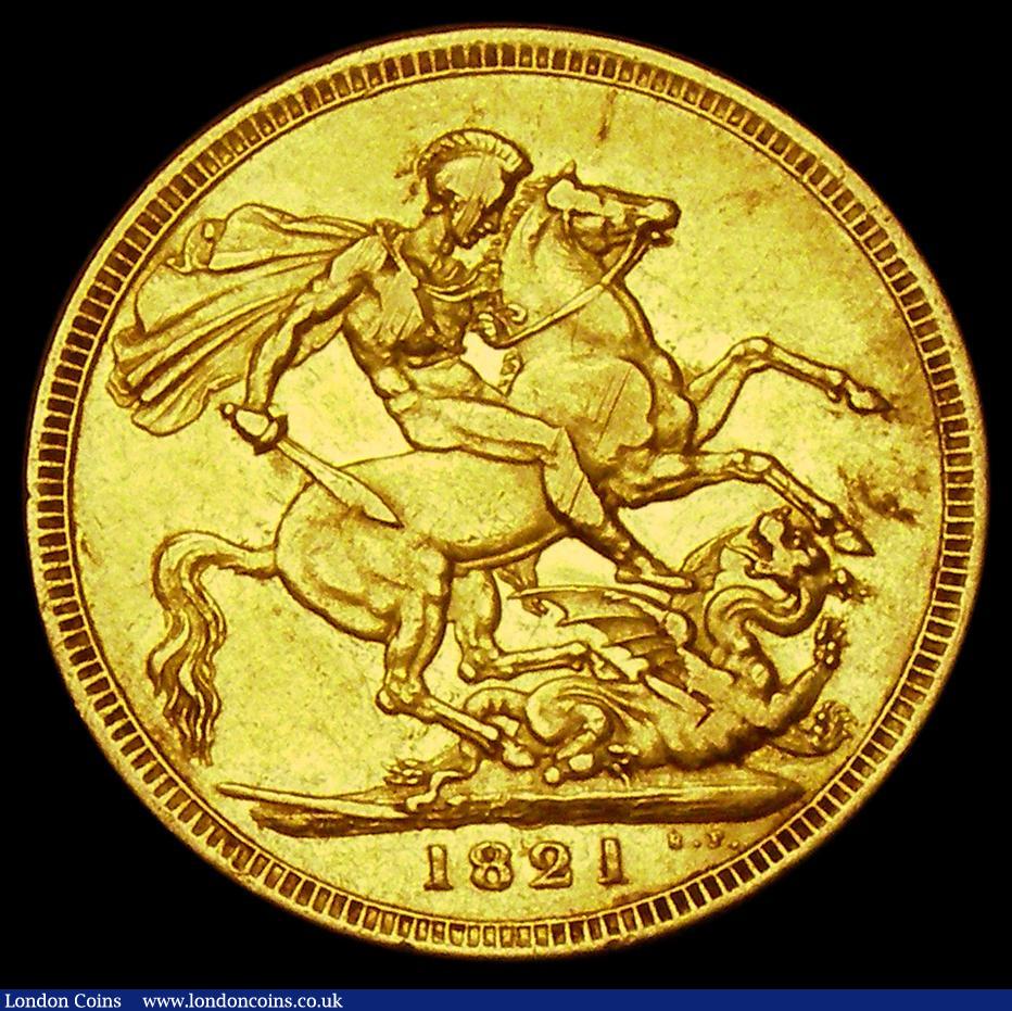 London Coins : A184 : Lot 1933 : Sovereign 1821 Marsh 5, S.3800 Fine with some scratches and a heavier edge knock, scuffed on the obv...