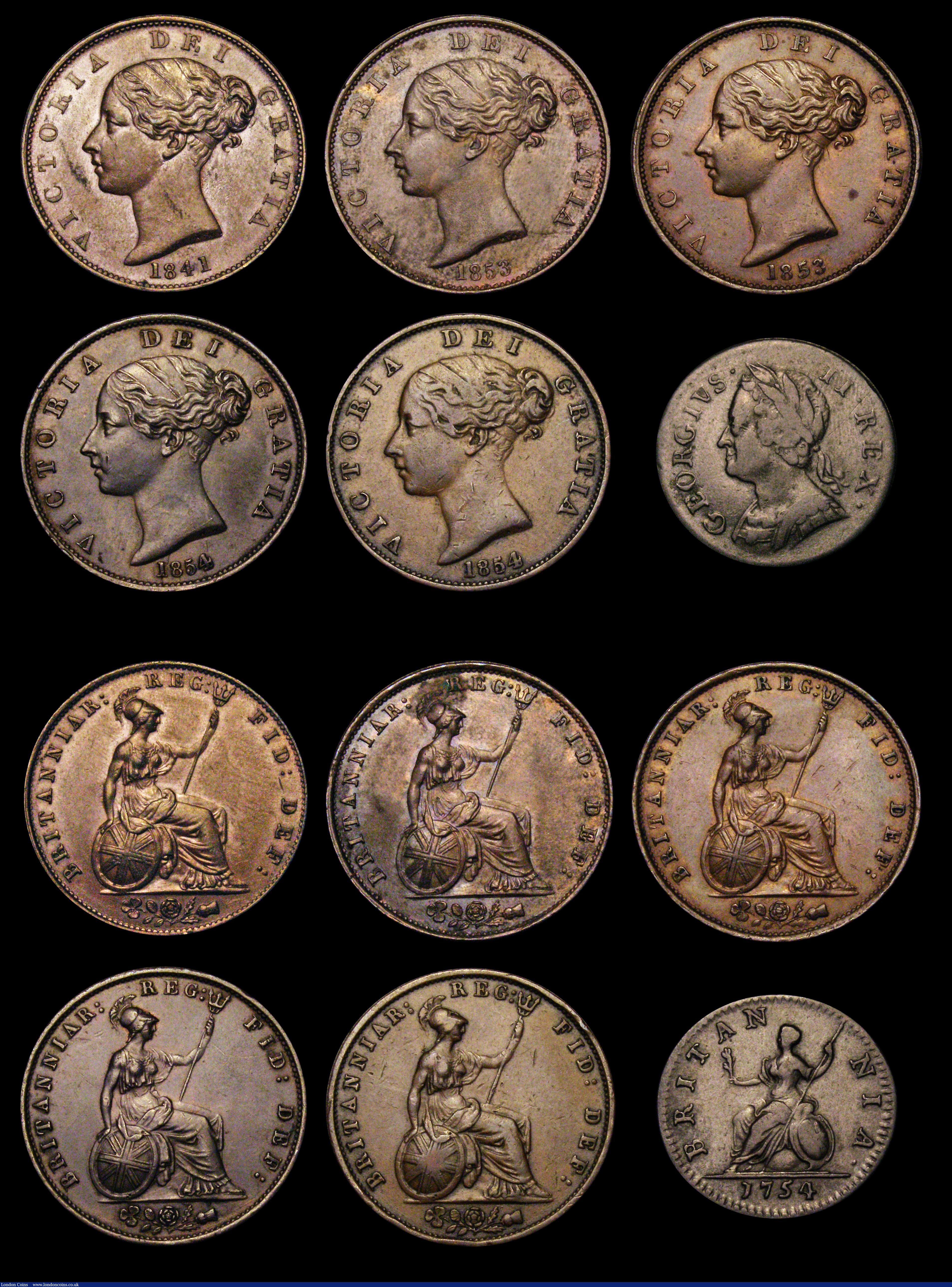 London Coins : A184 : Lot 2303 : Halfpennies and Farthings (11) Halfpennies (10) 1724 Fine with some surface marks, 1753 Fine, cleane...