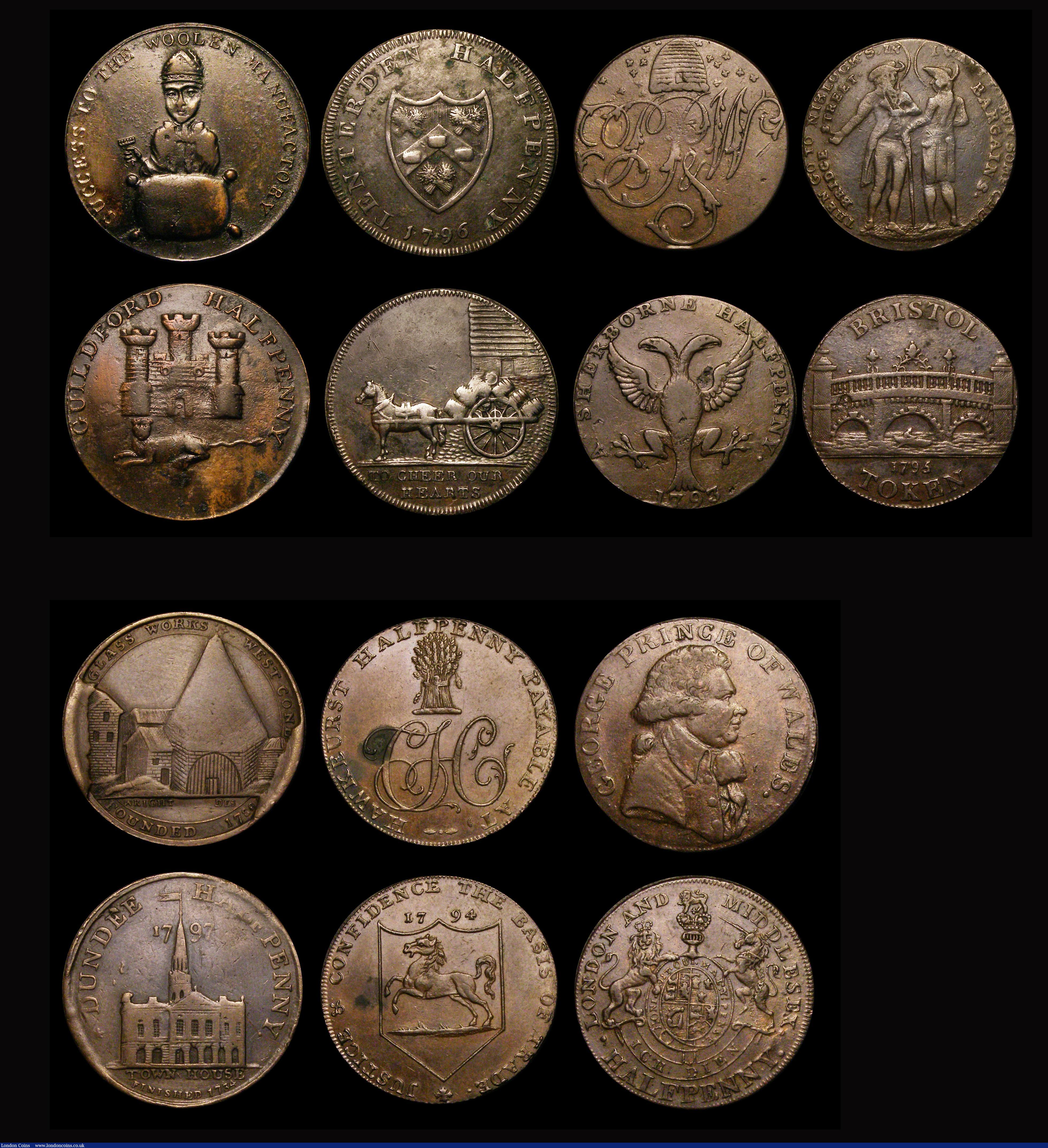 London Coins : A184 : Lot 812 : Halfpennies 18th Century (7) Kent - Hawkhurst 1794 DH30 Reverse: Kentish Horse in shield, GVF, Kent ...