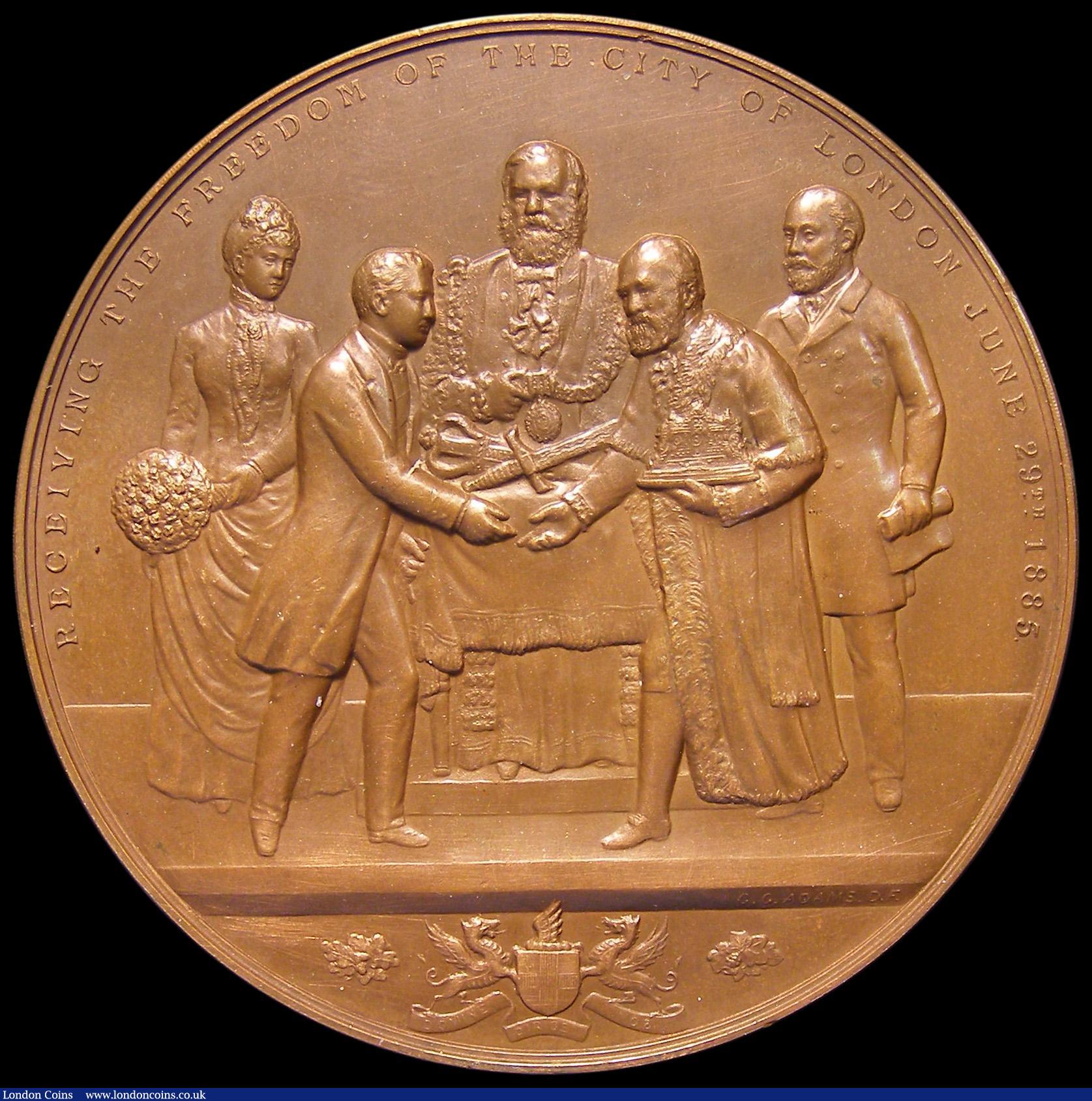 London Coins : A184 : Lot 855 : Prince Albert, Freedom of the City of London 1885 77mm diameter in bronze by G.G.Adams, Eimer 1717, ...