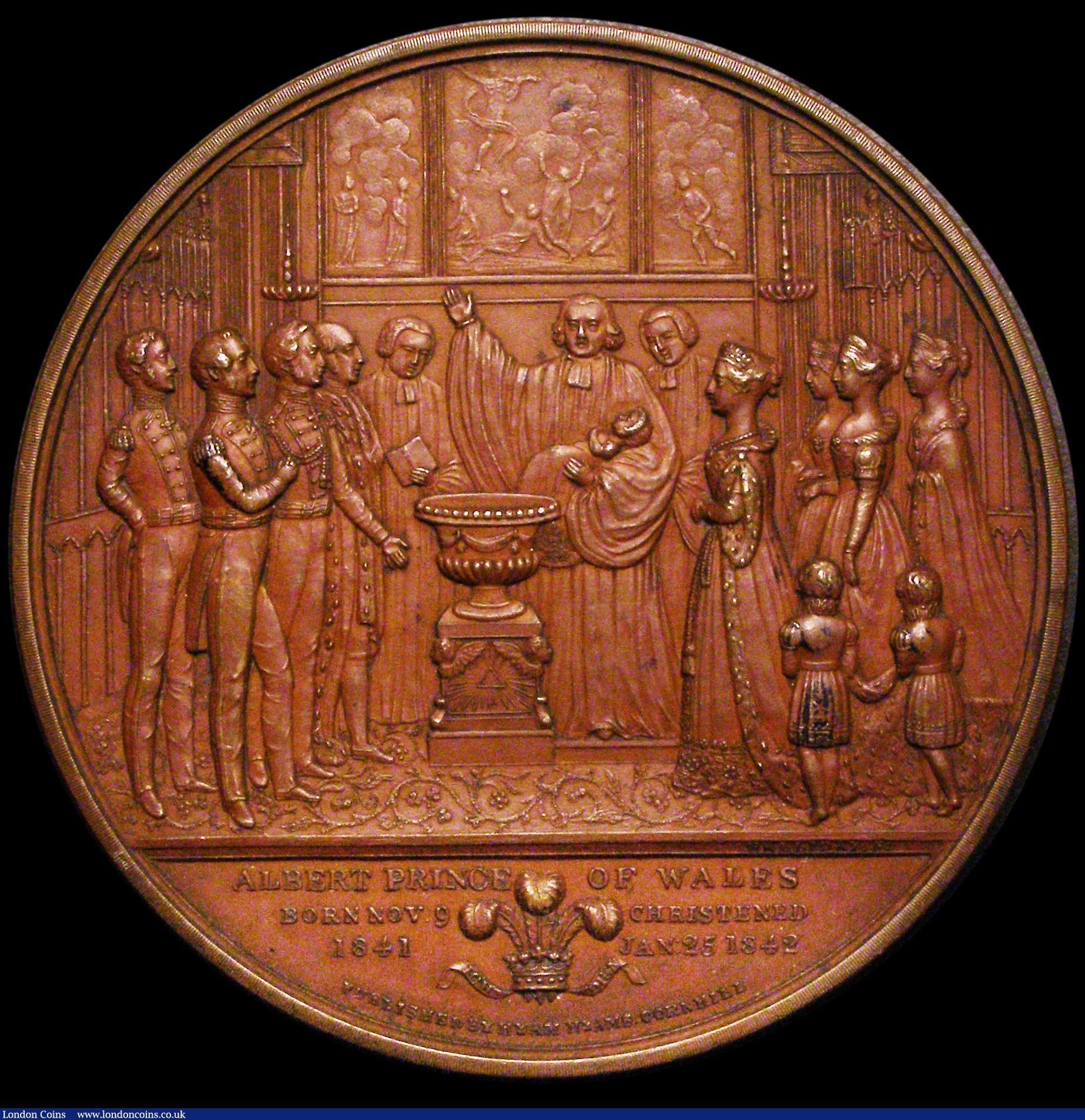 London Coins : A184 : Lot 943 : Christening of the Prince of Wales 1842, 61mm diameter in bronze by T. Halliday, published by Hyam H...