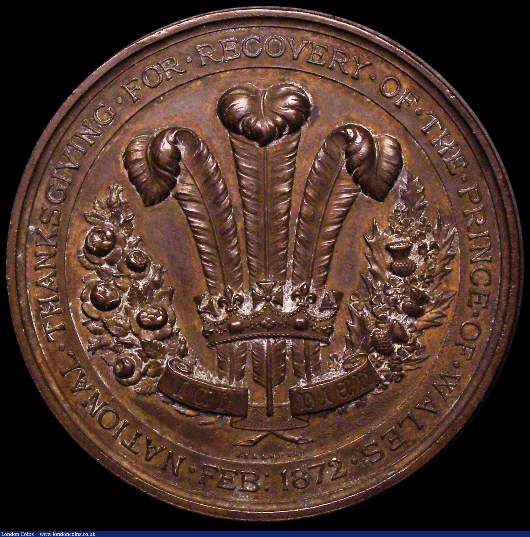 London Coins : A184 : Lot 956 : Prince of Wales Recovery From Typhoid 1872 58mm diameter in bronze by J.S & A.B Wyon, Obverse Bu...