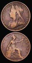London Coins : A184 : Lot 1810 : Pennies (2) 1897 High Tide Freeman 148 dies 1+C, Gouby BP1897C dies V+x (P of PENNY points between t...