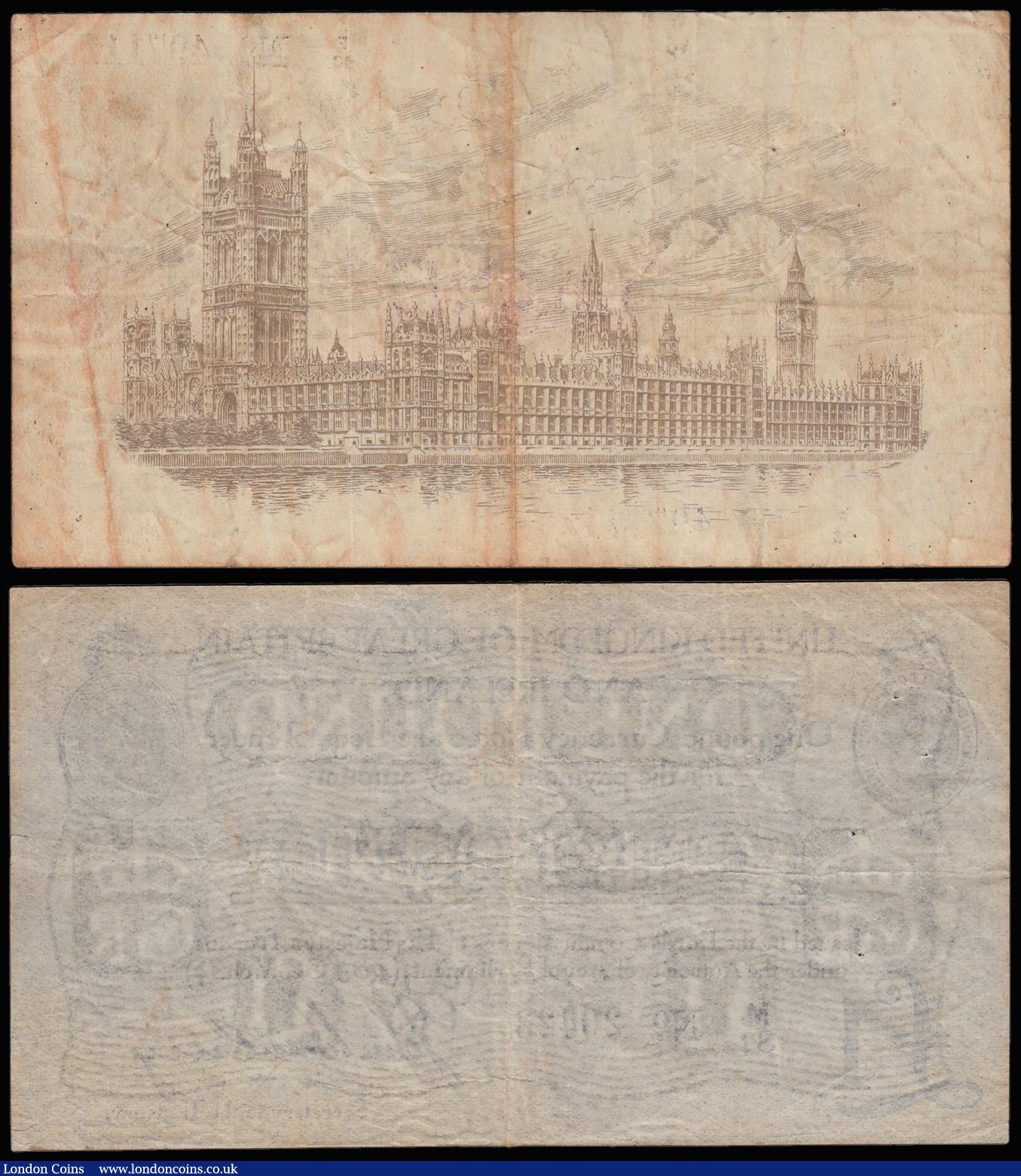 London Coins : A185 : Lot 10 : One Pound Bradbury (2) T11.1 issued 1914, series M/81 20423, King George V at top left, (Pick349a), ...