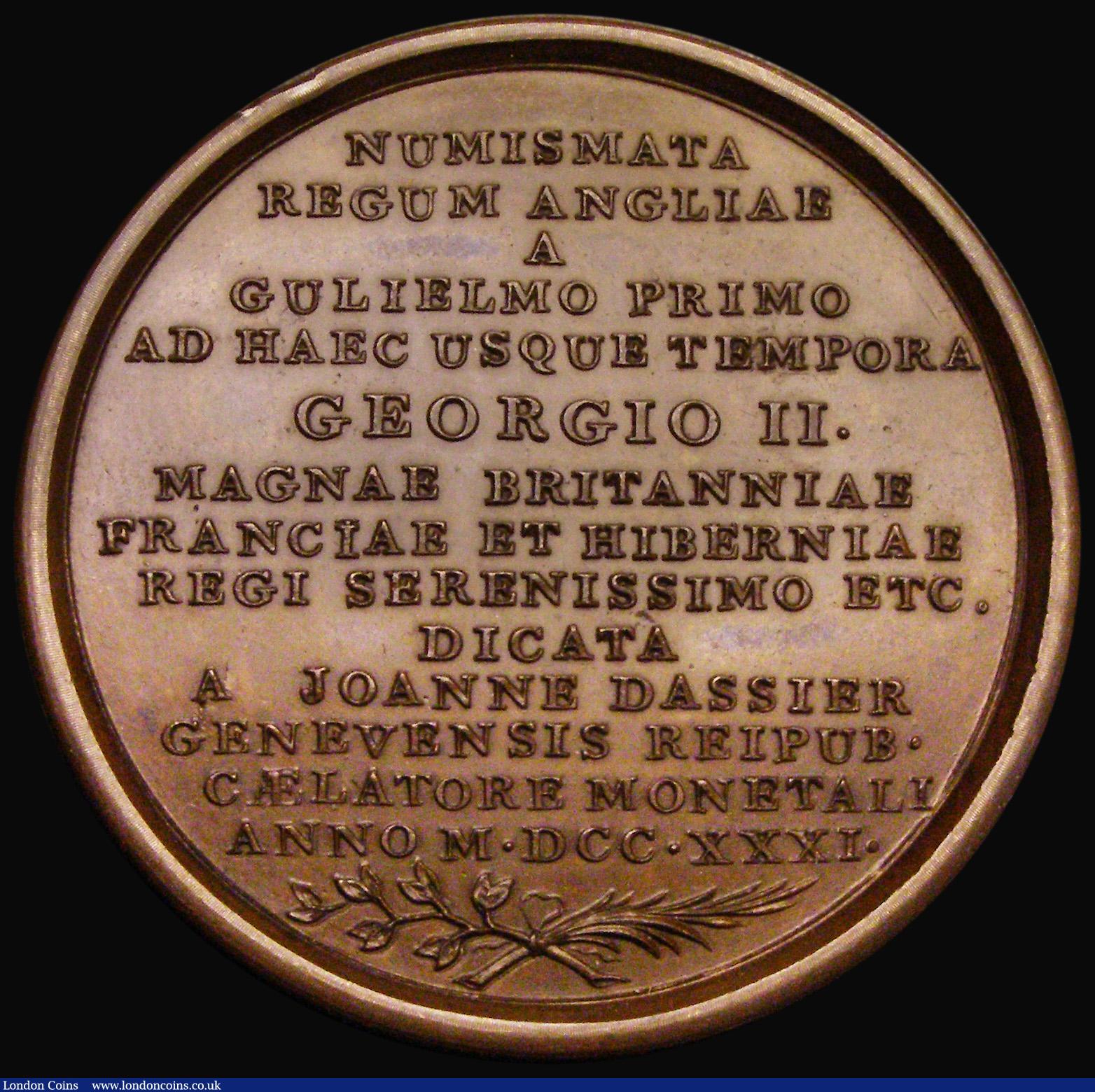 London Coins : A185 : Lot 1041 : George II Dedicatory medal 1731, 41mm diameter by J. Dassier Obverse: Bust left, laureate armoured a...