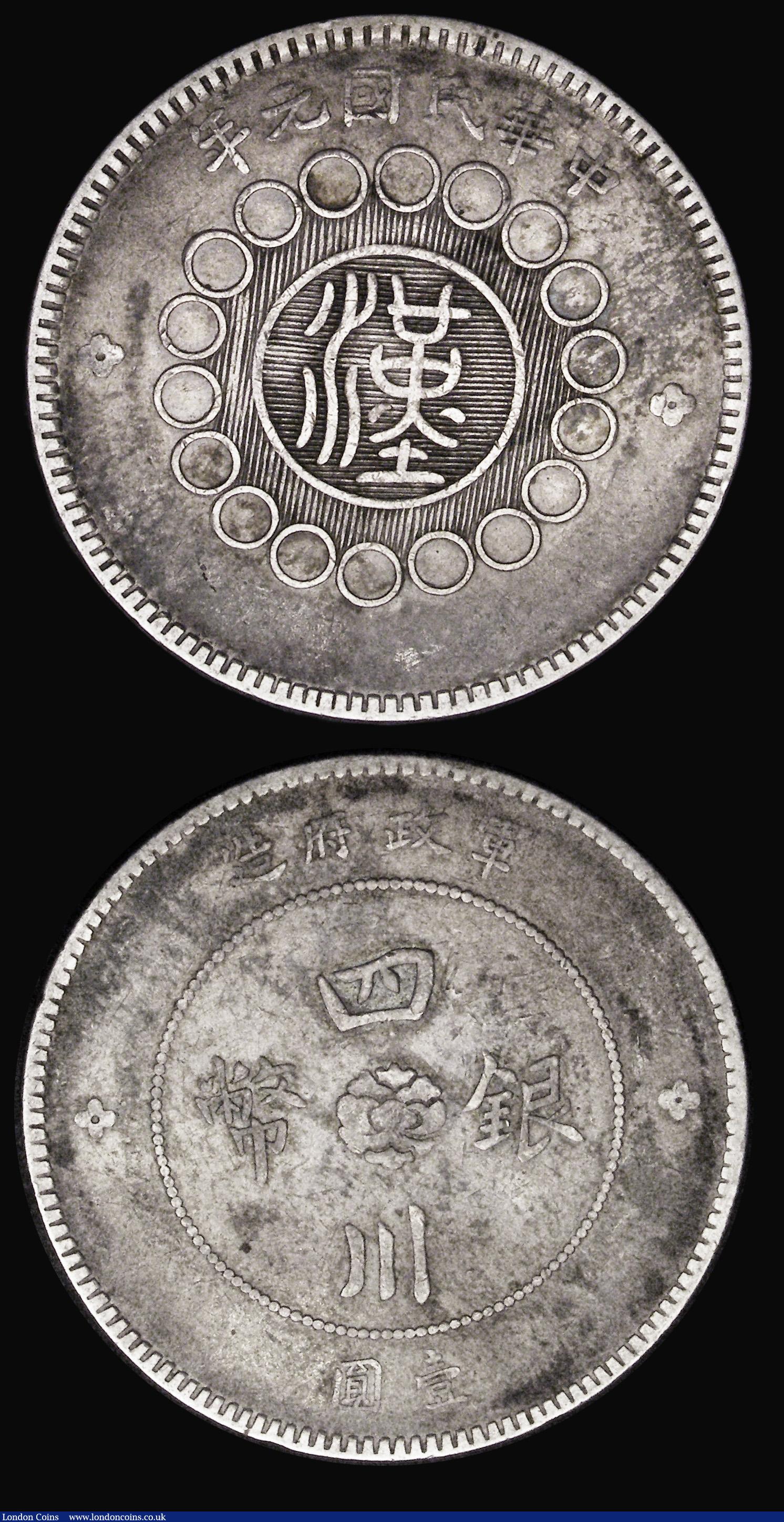 London Coins : A185 : Lot 1385 : China (2) Republic Dollar Year 3 Six Characters above head, Y#329 GVF lightly toned on the reverse, ...