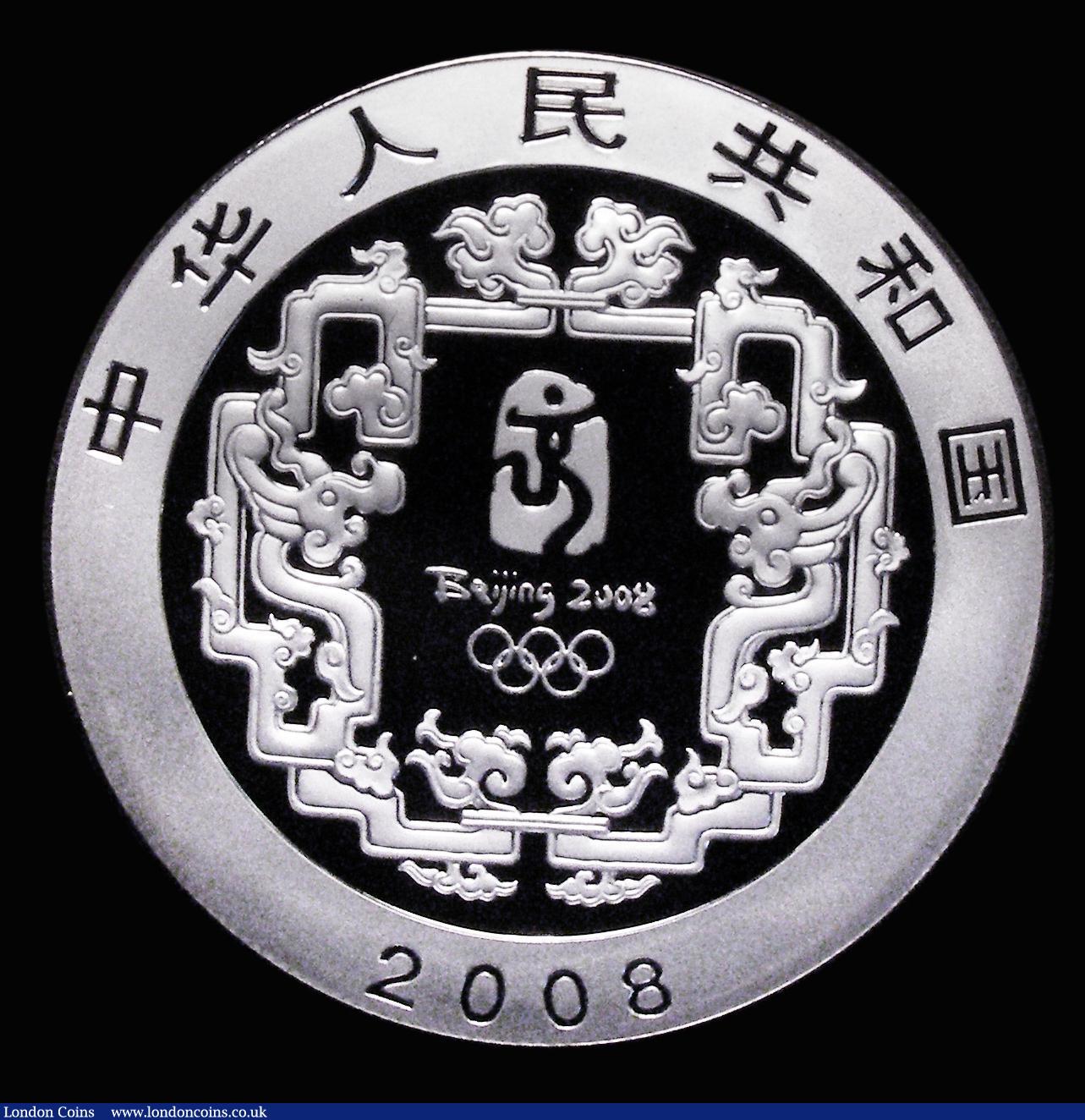 London Coins : A185 : Lot 1386 : China 10 Yuan 2008Z Beijing Olympics - The Great Wall, One Ounce Silver Proof, the reverse with orna...