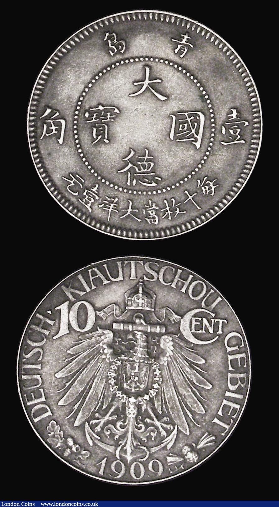 London Coins : A185 : Lot 1390 : China Republic Dollar Year 23 (1934) Y#345 EF with golden tone, Kiau Chau Ten Cents 1909 KM#2 VF wit...