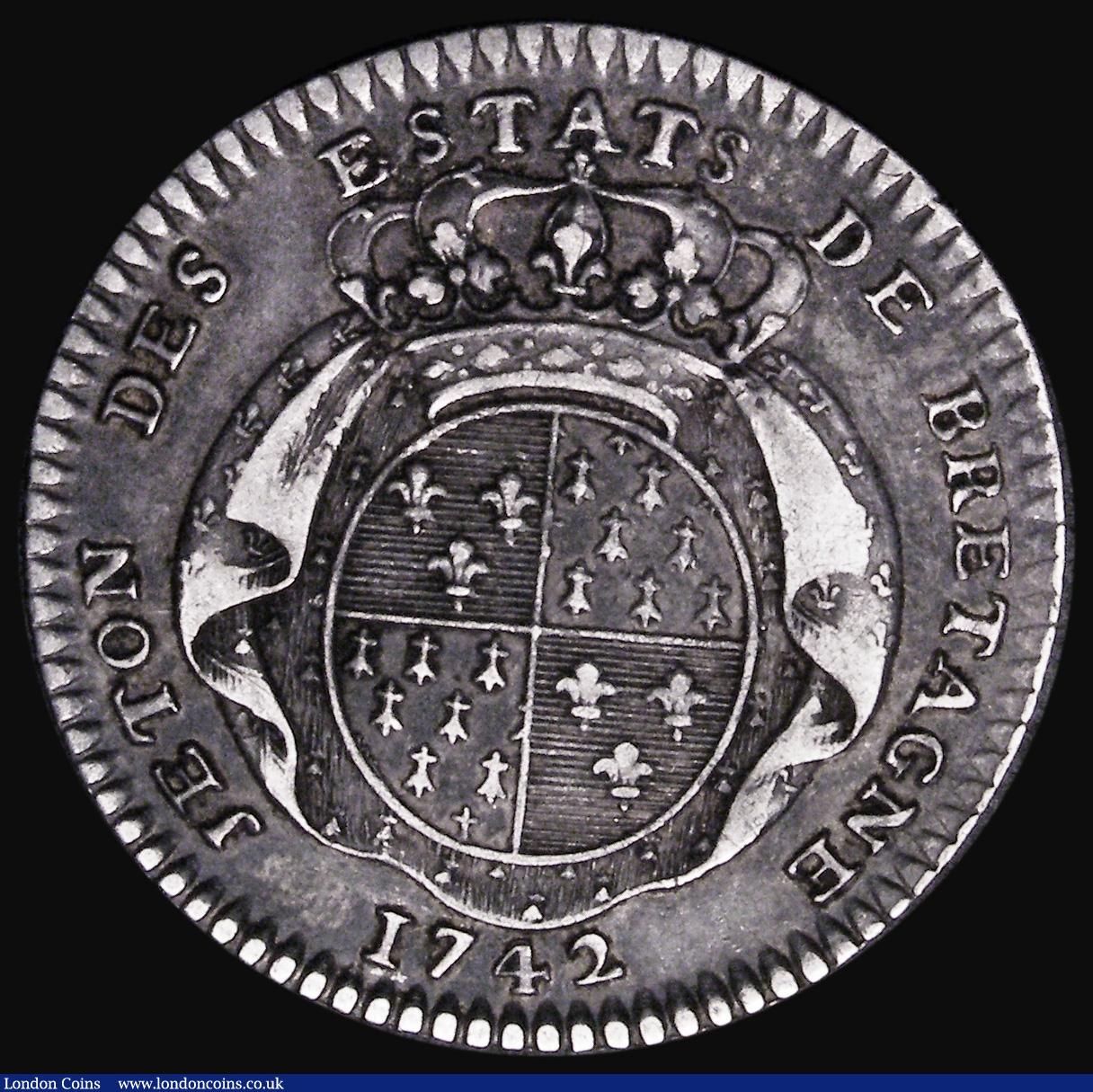 London Coins : A185 : Lot 1419 : French States - Brittany Jeton 1742 Louis XV Obverse: Bust right LUD . XV . REX CHRISTIANISS, Revers...