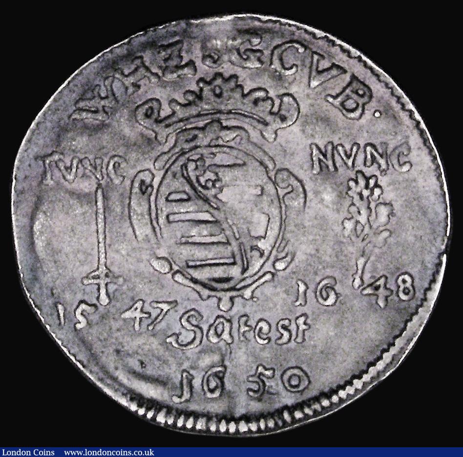 London Coins : A185 : Lot 1443 : German States - Saxe-Weimar 1/24th Thaler (Groschen) 1650 Peace of Westphalia, left date below sword...