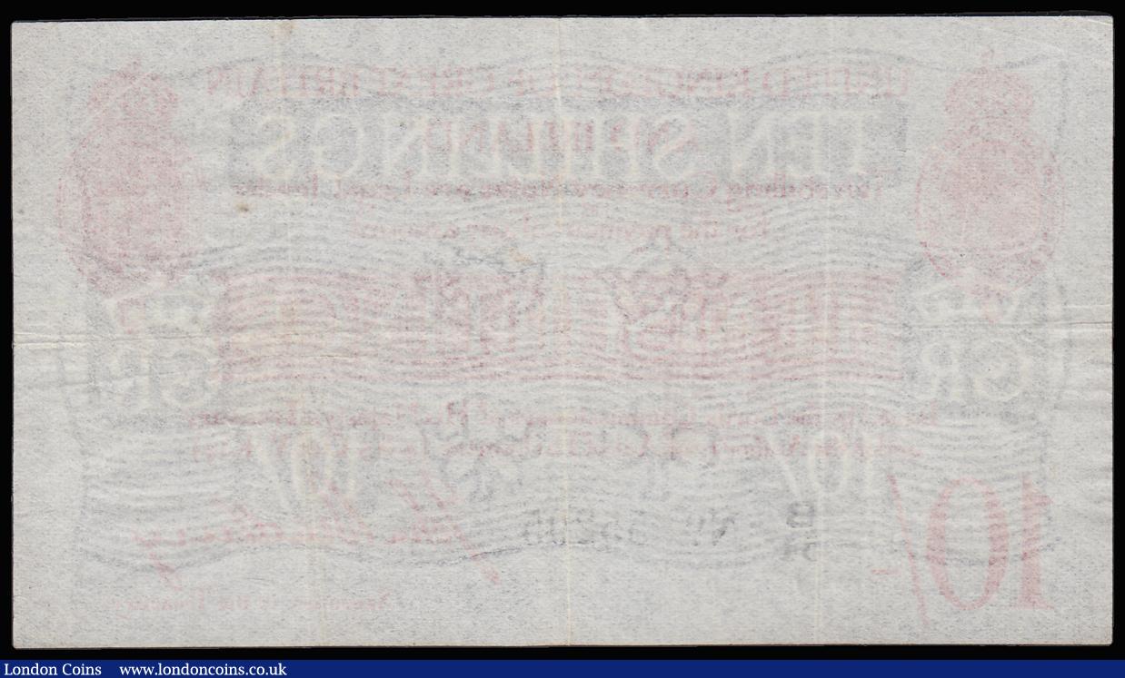 London Coins : A185 : Lot 18 : Ten Shillings Bradbury T12.1 issued 1915, series B/51 55295, portrait King George V at top left, (Pi...