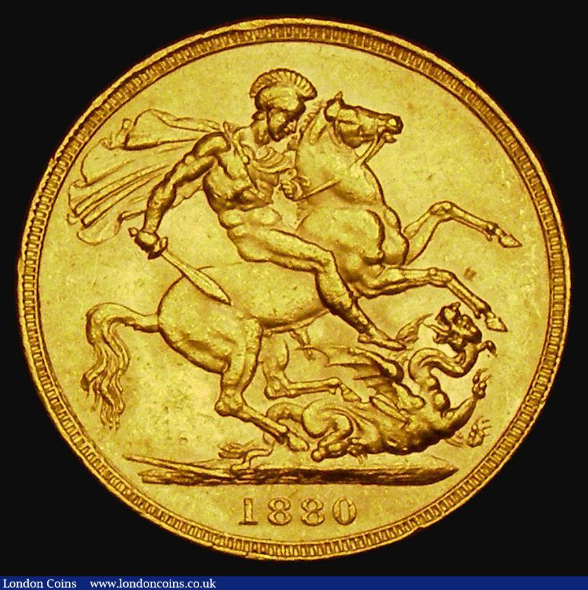 London Coins : A185 : Lot 1944 : Sovereign 1880 Horse with short tail, WW buried in truncation, No BP in exergue, S.3856C, GVF/NEF wi...