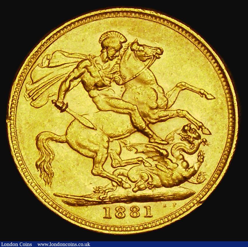 London Coins : A185 : Lot 1949 : Sovereign 1881M George and the Dragon, Horse with long tail, Marsh 103A, S.3857, NEF with some minor...