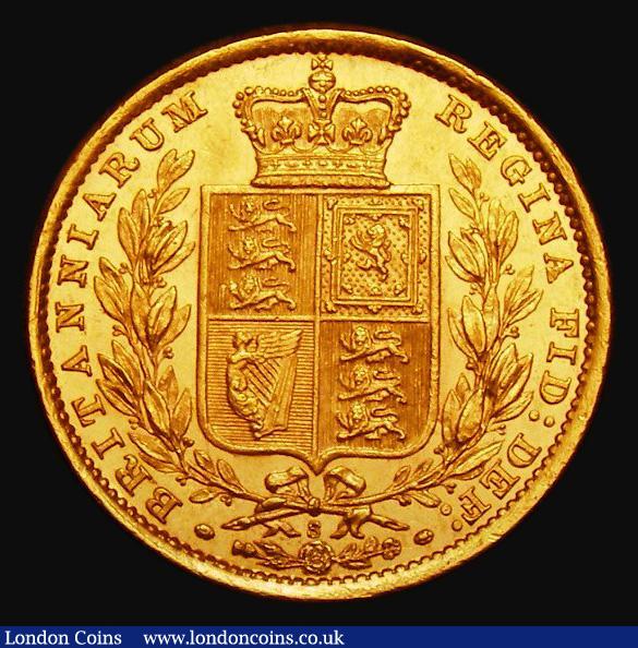 London Coins : A185 : Lot 1970 : Sovereign 1885S Shield Reverse, Marsh 81, S.3855B, EF/AU and lustrous, the reverse choice, in an LCG...