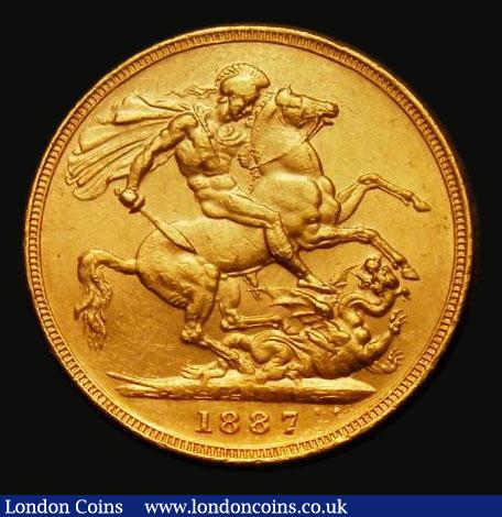 London Coins : A185 : Lot 1976 : Sovereign 1887M Jubilee Head, First Legend, Imperfect J in J.E.B. Marsh 131D, S.3867A, DISH M7, EF i...