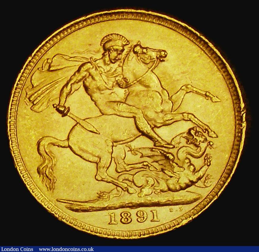 London Coins : A185 : Lot 1993 : Sovereign 1891 G: of D:G: closer to the crown, Horse with long tail, Marsh 129A, S.3866C, DISH L15, ...