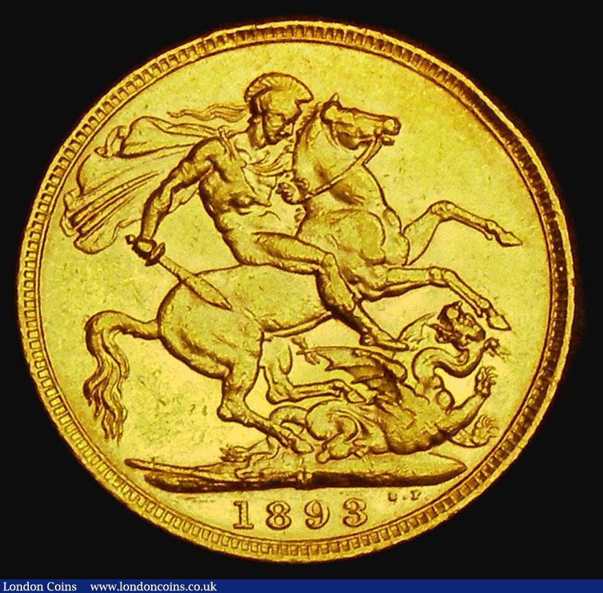 London Coins : A185 : Lot 2001 : Sovereign 1893M Veiled Head, Marsh 153, S.3875, VF/GVF with some edge nicks and a gentle edge bruise