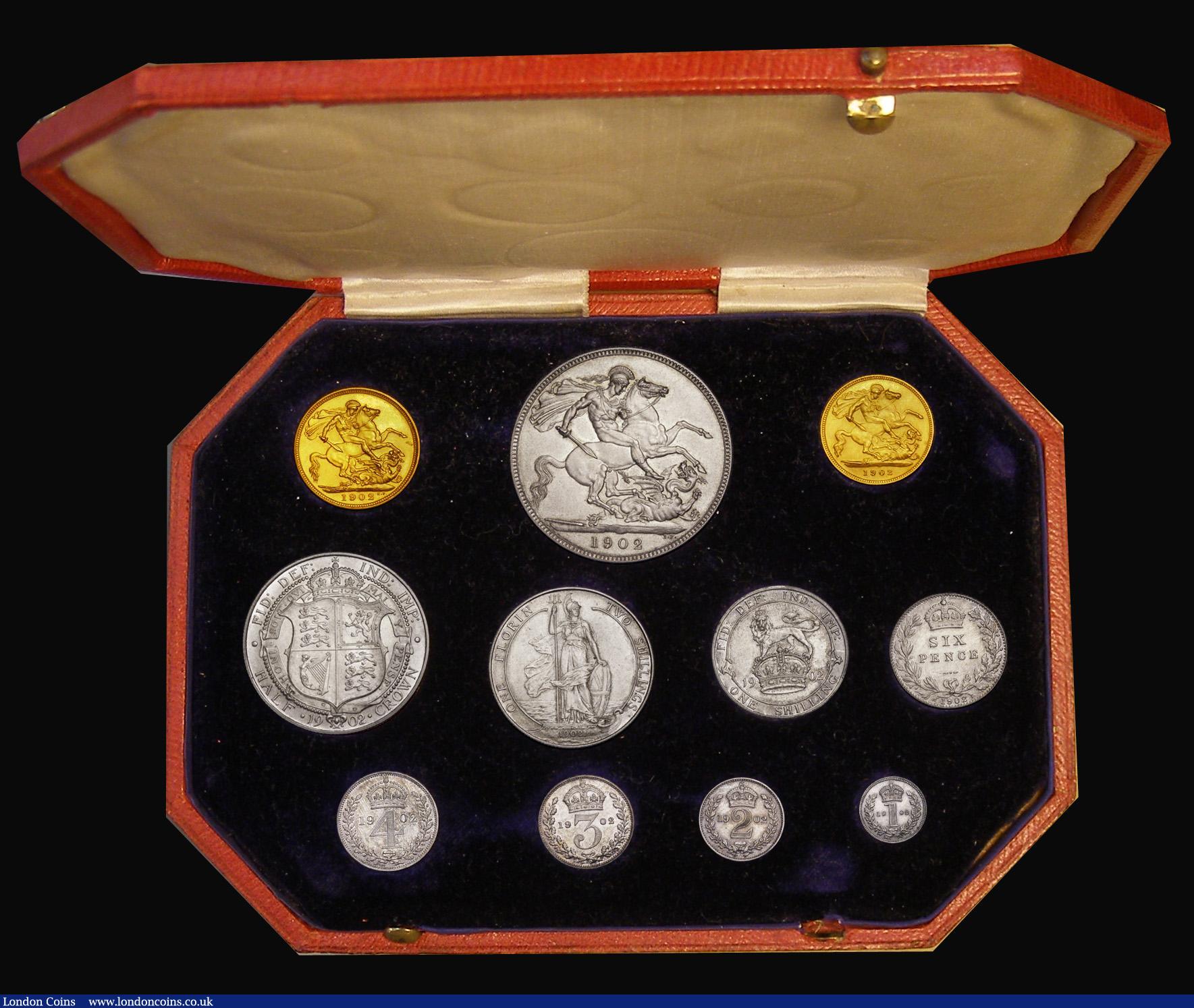 London Coins : A185 : Lot 2182 : Proof Set 1902 (11 coins) the short Matt Proof issue Sovereign to Maundy Penny, the Sovereign with a...