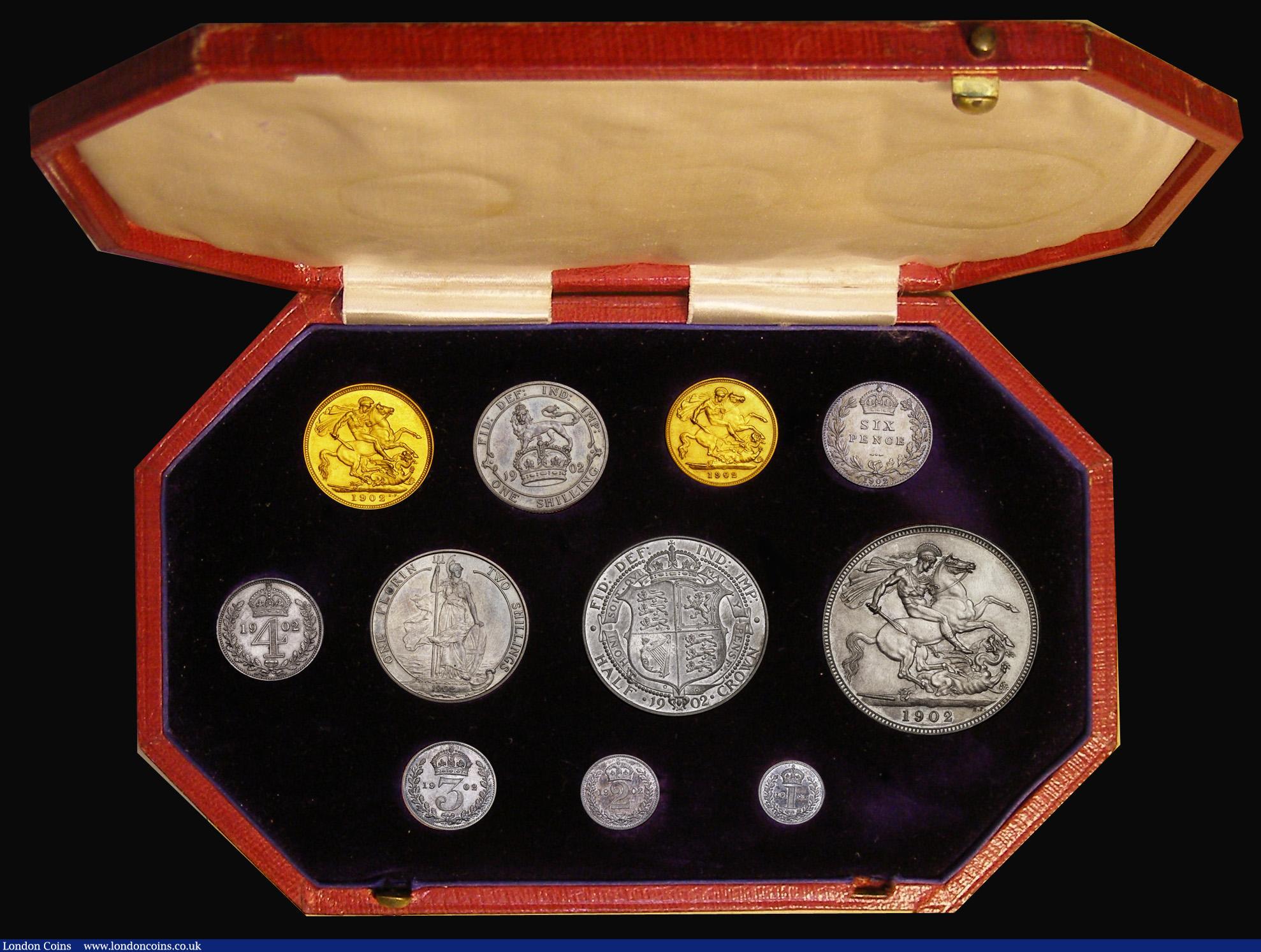 London Coins : A185 : Lot 2184 : Proof Set 1902 the short Matt Proof Set (11 coins) Sovereign to Maundy Penny, the Sovereign and Half...