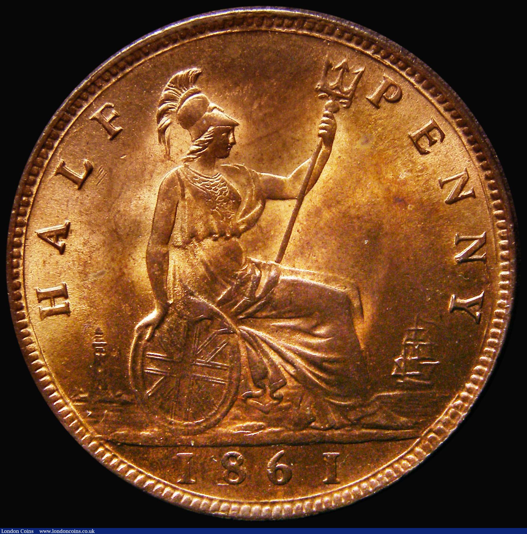 London Coins : A185 : Lot 2622 : Halfpenny 1861 Freeman 282 dies 7+G, UNC with good lustre, in an LCGS holder and graded LCGS 82