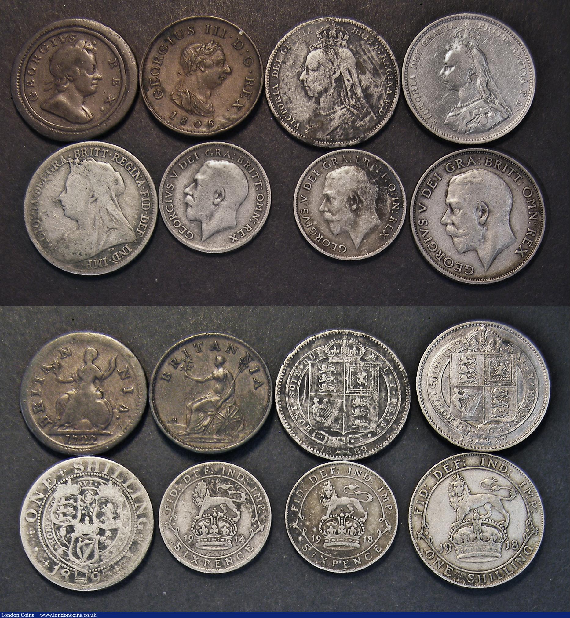 London Coins : A185 : Lot 3067 : Double Florin to Farthing (14) Double Florin 1889 Fine, Halfcrowns (4) 1887 Jubilee Head VG, 1889 Da...