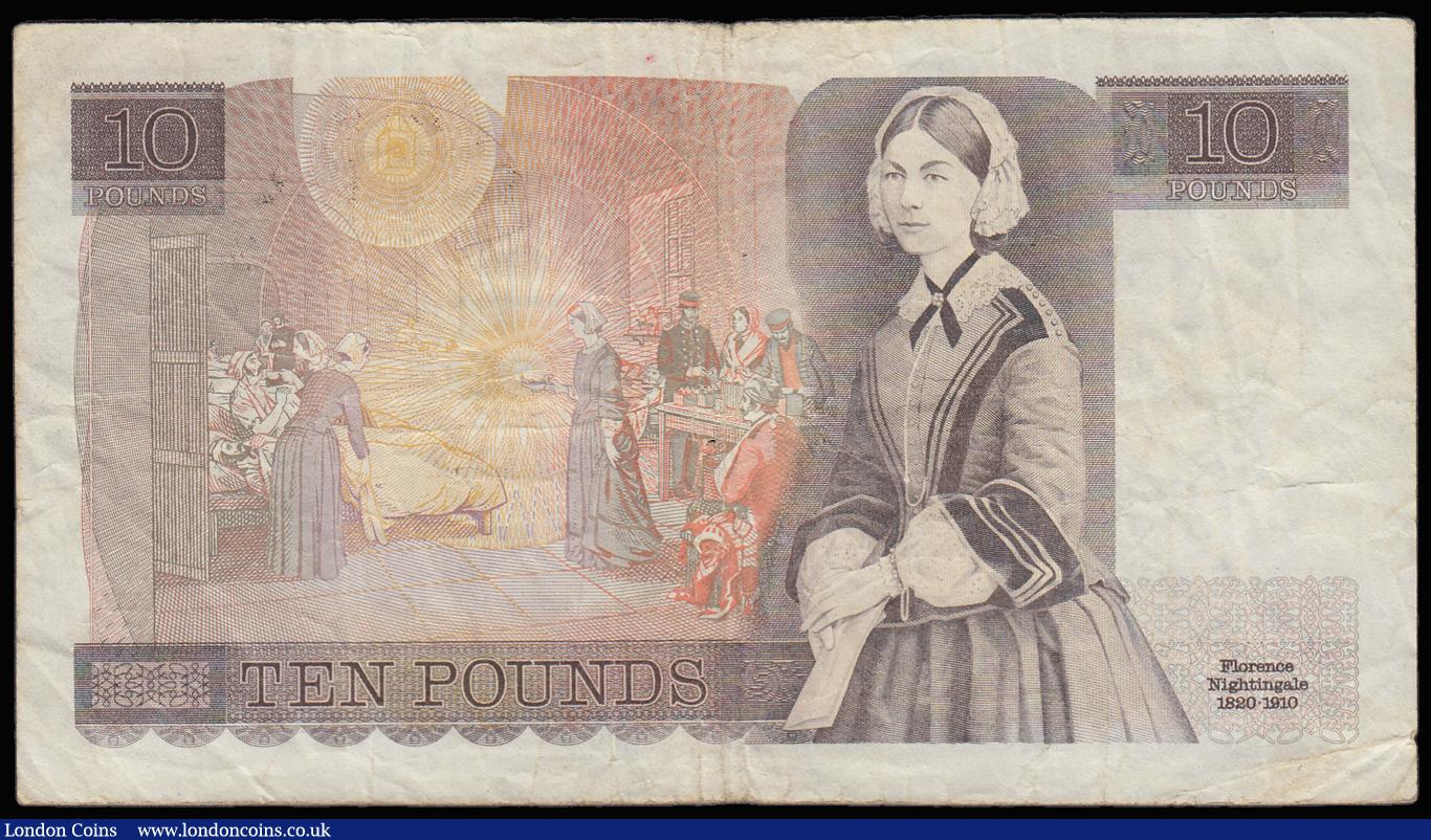 London Coins : A185 : Lot 307 : Ten Pounds Somerset Florence Nightingale 1980 B346 prefix U01 First series. Very rare. U01 947285. F...