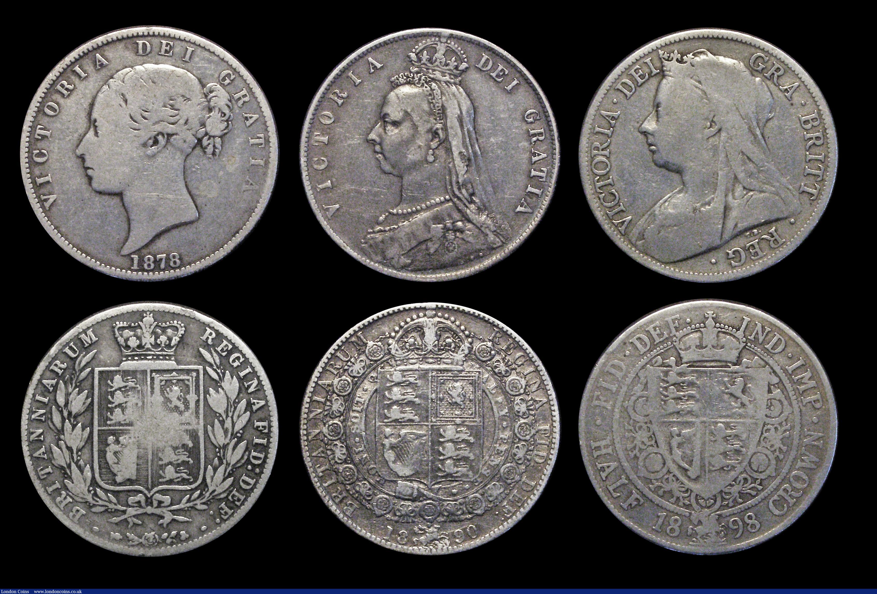 London Coins : A185 : Lot 3164 : Halfcrowns (6) 1817 Bull Head, 1825, 1876, 1878, 1890, 1898 VG to Near Fine
