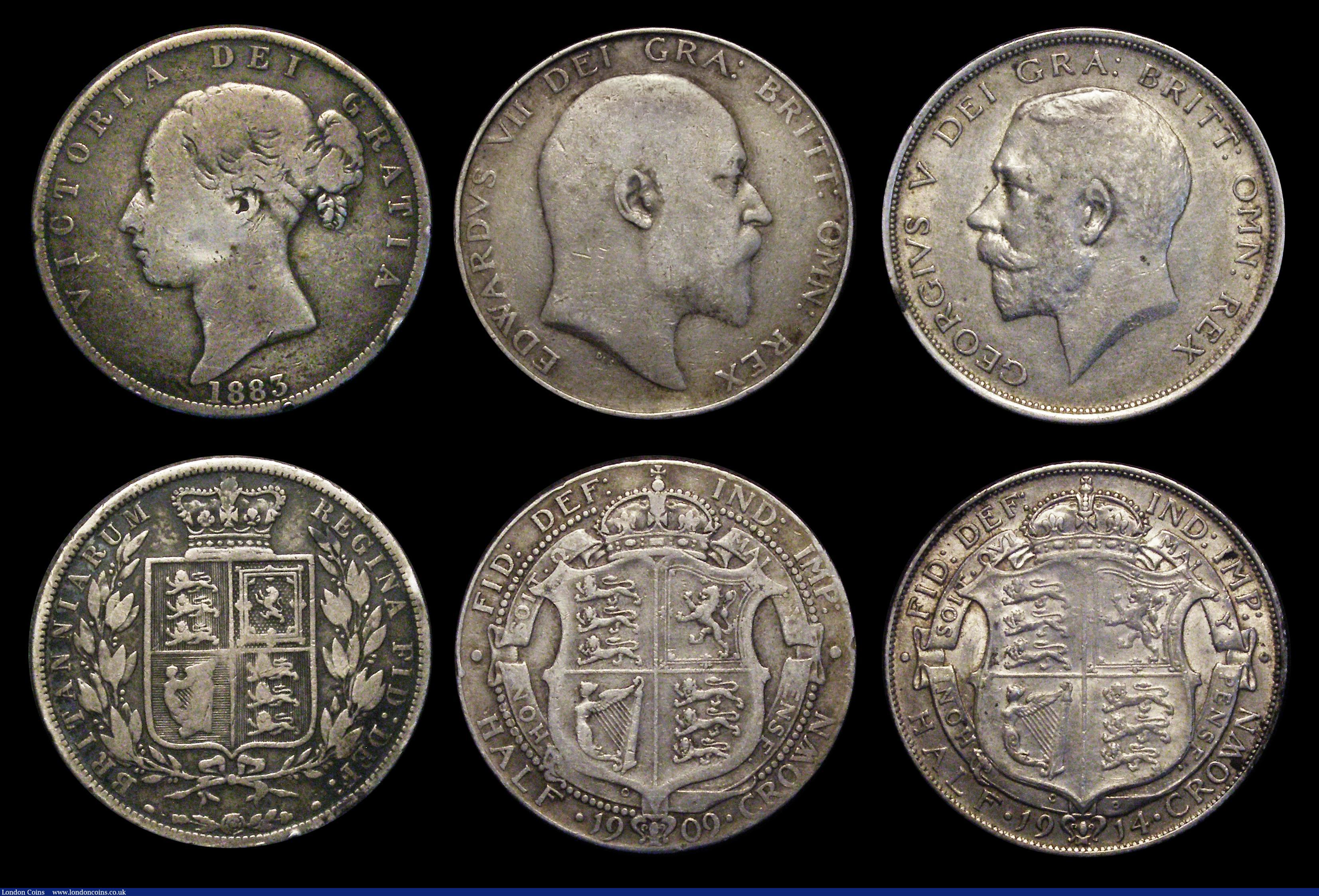 London Coins : A185 : Lot 3169 : Halfcrowns (7) 1818 VG scratched and gilded, 1826 Near Fine/About Fine, 1834 WW in script Fair, 1836...