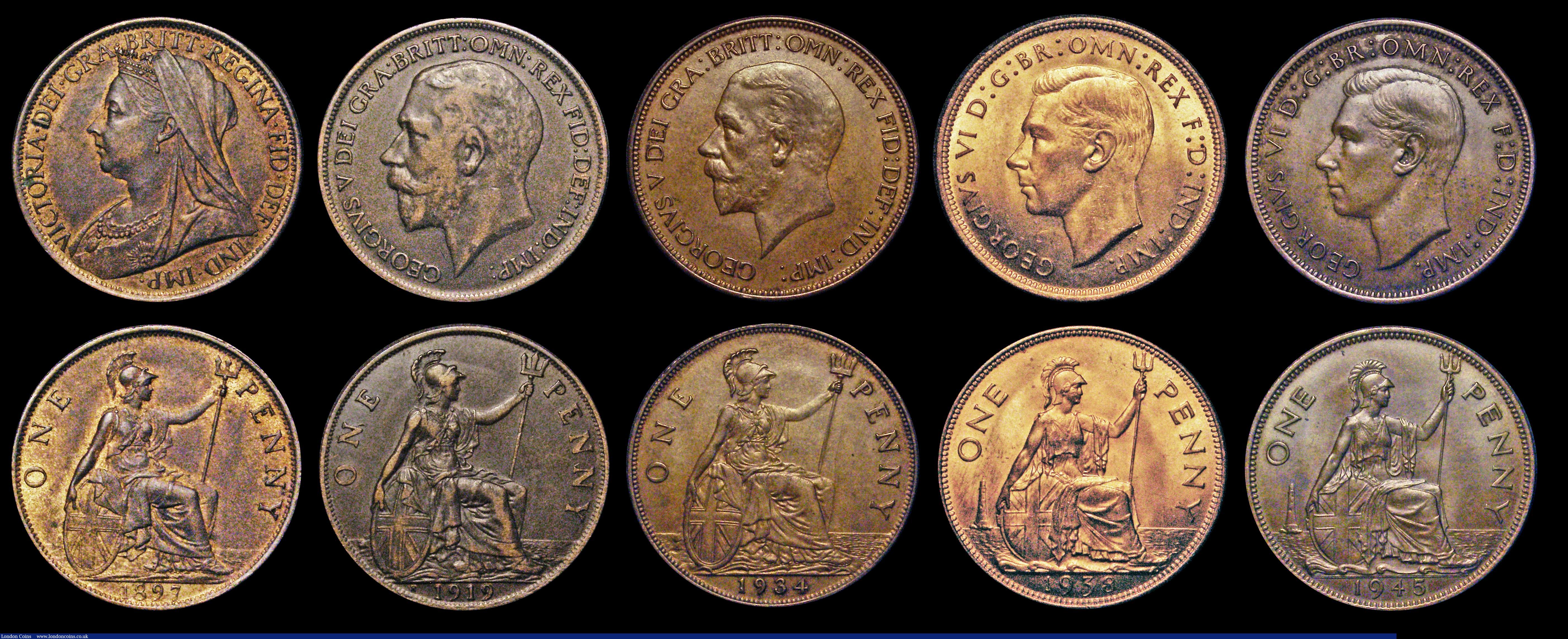 London Coins : A185 : Lot 3204 : Pennies (10) 1860 Beaded Border, Freeman 6, dies 1+B, VF cleaned and retoned, 1870 Freeman 60 dies 6...