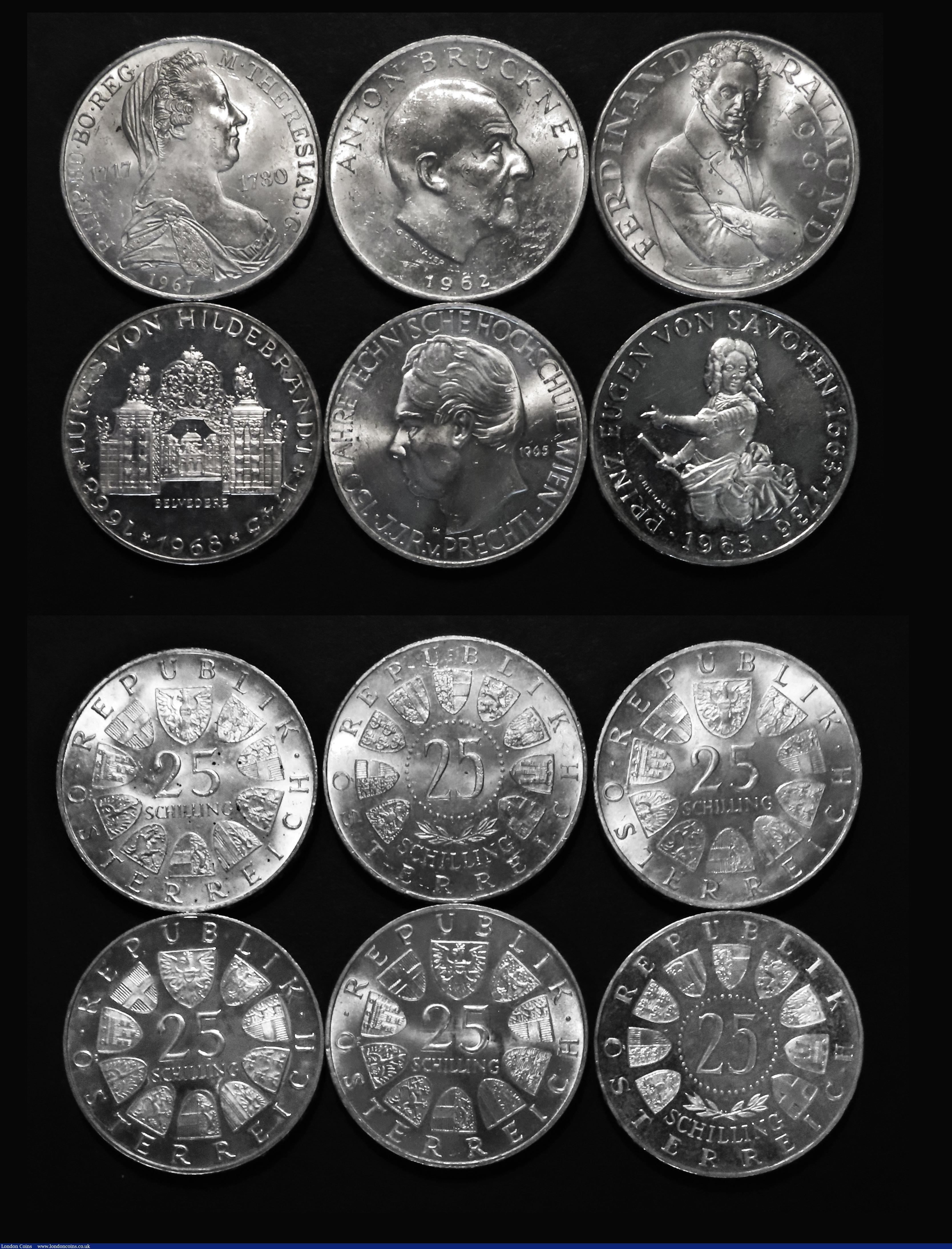 London Coins : A185 : Lot 3315 : Austria (12) 50 Schillings (5) 1967 Centenary of the Blue Danube Waltz KM#2902, 1968 50th Anniversar...