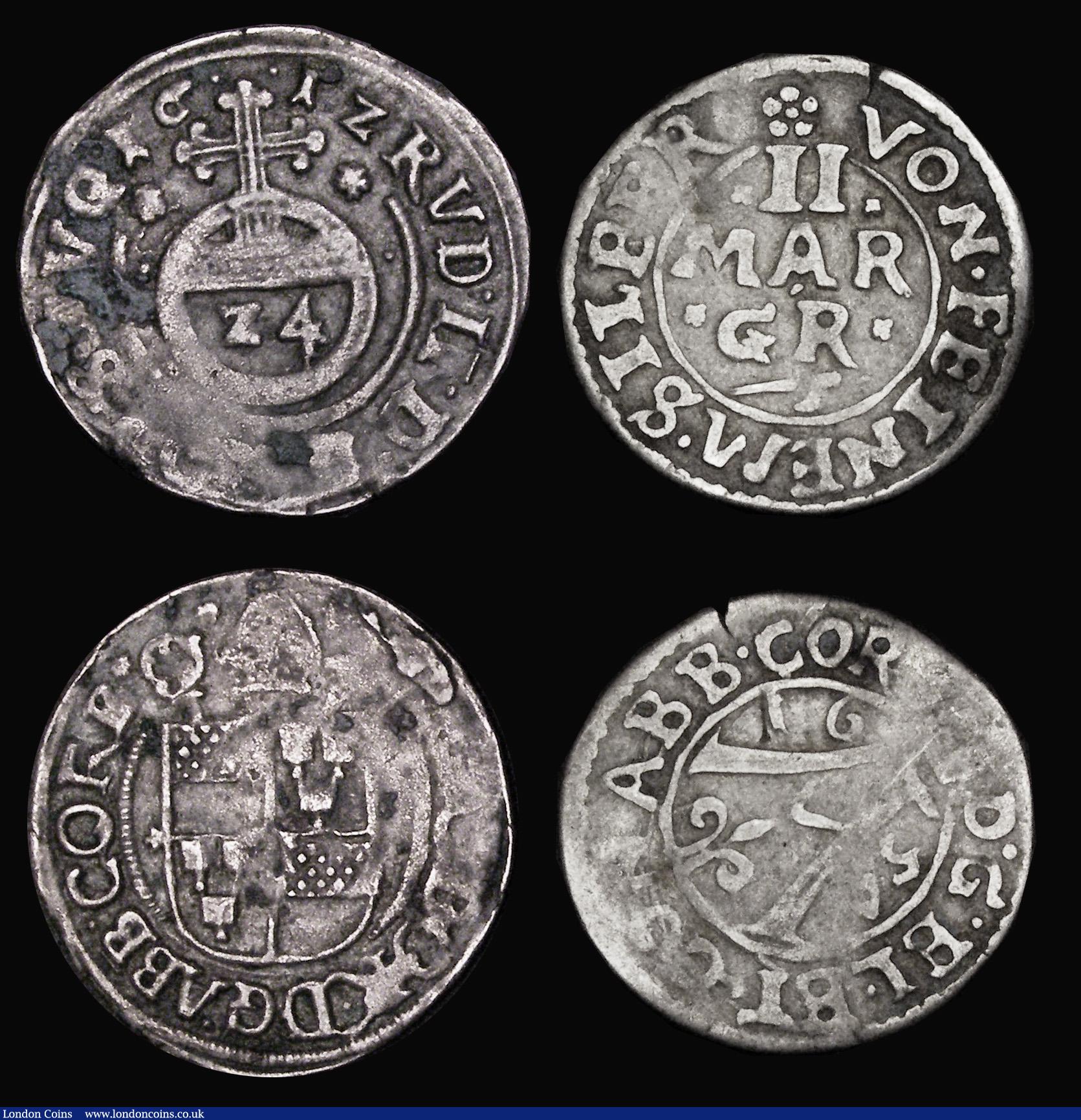 London Coins : A185 : Lot 3383 : German States - Corvey (3) 1/24 Thaler 1612 1.20 grammes, KM#8 variety, Fine with some verdigris, we...